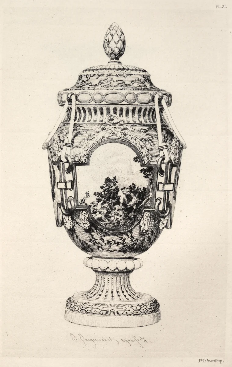 History of the Ceramic Art: A Descriptive and Philosophical Study of the Pottery of All Ages and All Nations: France: Sèvres- Soft Porcelain- Vase, Commemorative of the Battle of Fontenoy (Plate XI) by Jules Jacquemart, book, 1877