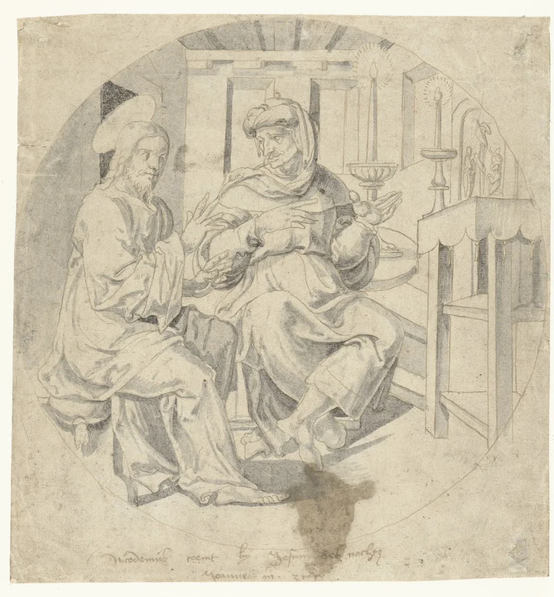 Nicodemus bezoekt Christus by Monogrammist CM, drawing, 1800-1900