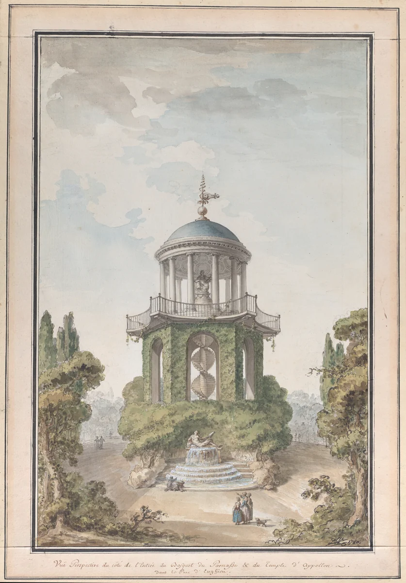 Design for the Temple of Apollo in the Gardens of the Chateau d'Enghien, Belgium by Charles de Wailly, drawing, 1780