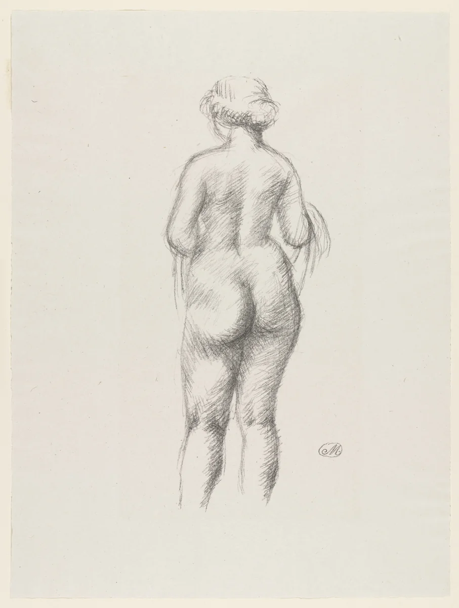 Nude Woman Holding a Scarf (Femme Nue de dos tenant une echarpe) from Essai dur l'histoire de la lithographie en France. Les Peintures lithographes de Manet à Matisse. Album de lithographies originales. by Aristide Maillol, print, 1924