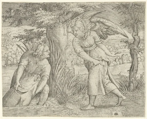 Tobias en de vis by Unknown, print, 1544-1556