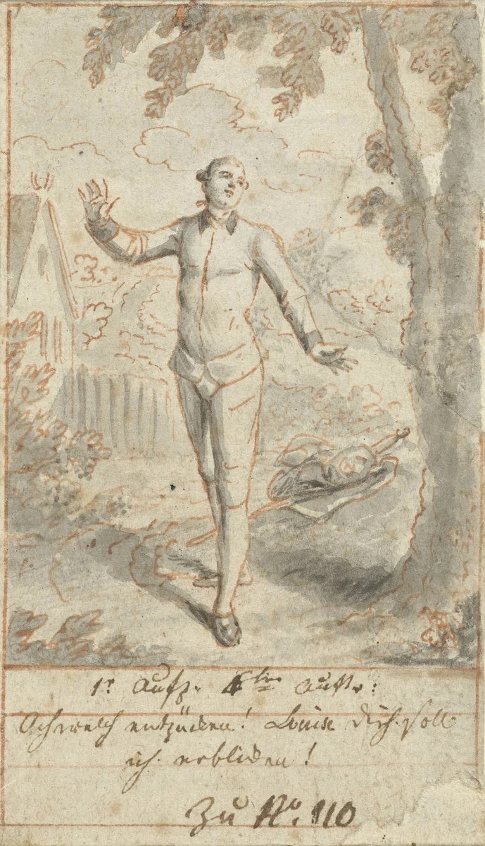Alexis bij de lindeboom by Daniel Nikolaus Chodowiecki, drawing, 1770-1775