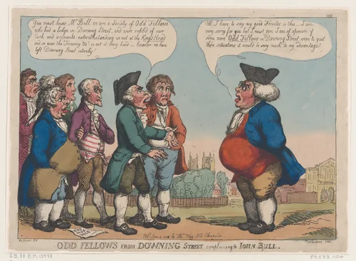 Odd Fellows from Downing Street Complaining to John Bull by Thomas Rowlandson, print, 1808