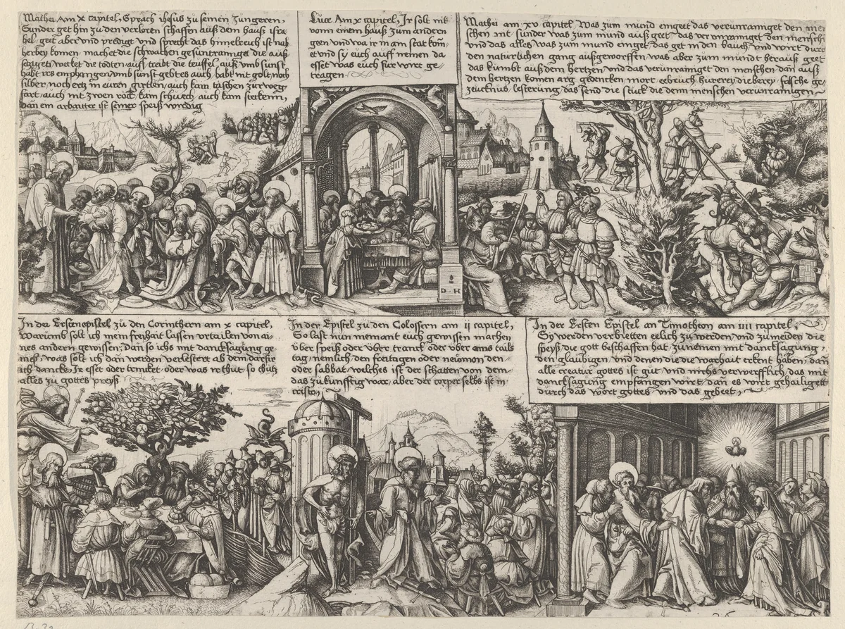 Different Scenes from the Gospels and from Acta Aposotolorum by Daniel Hopfer, print, 1525-1535