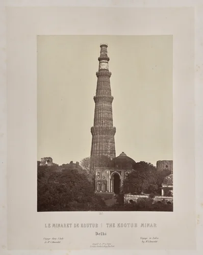 The Kootub Minar, Delhi by Louis-Théophile Marie Rousselet, photograph, 1865-1870