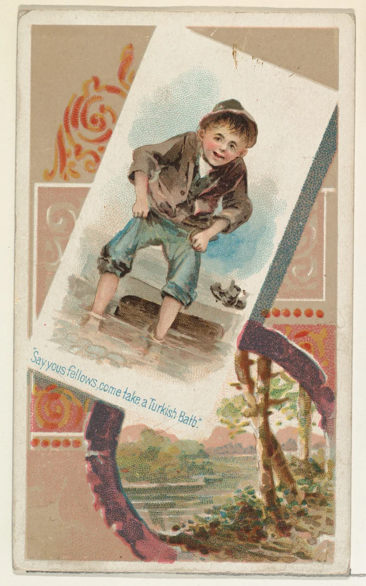 "Say yous fellows, come take a Turkish Bath," from the Terrors of America set (N136) issued by Duke Sons & Co. to promote Honest Long Cut Tobacco by W. Duke, Sons & Co., print, 1888-1889