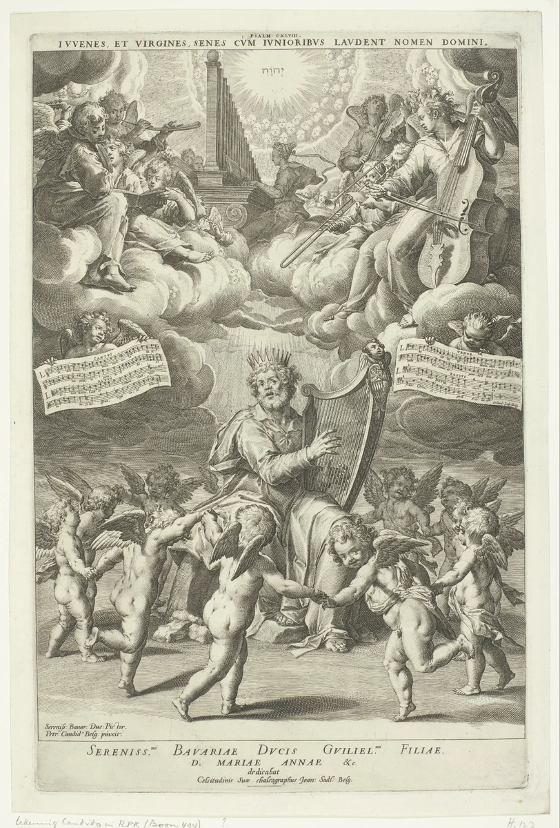 Loflied van koning David en de Heilige Cecilia by Unknown, print, 1588-1595