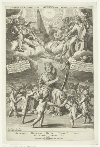 Loflied van koning David en de Heilige Cecilia by Unknown, print, 1588-1595