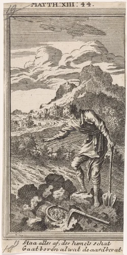 Gelijkenis van de schat in de akker by Jan Luyken, print, 1712