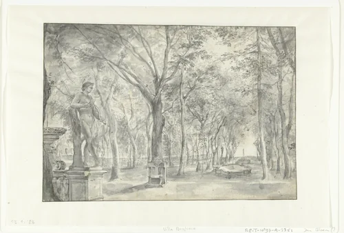 View in an Italian Garden (Villa Borghese?) by Jan Blom, drawing, 1652