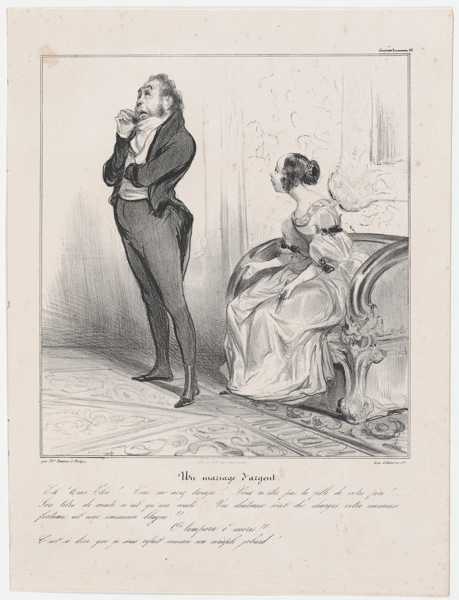 Plate 26: Marriage of convenience, from 'Caricaturana,' published in Les Robert Macaires by Honoré Daumier, print, 1838