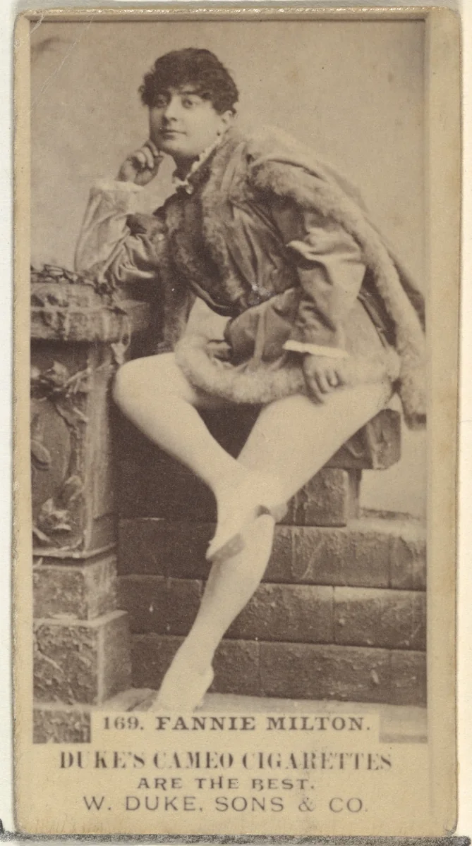 Card Number 169, Fannie Milton, from the Actors and Actresses series (N145-5) issued by Duke Sons & Co. to promote Cameo Cigarettes by W. Duke, Sons & Co., photograph, 1880-1889