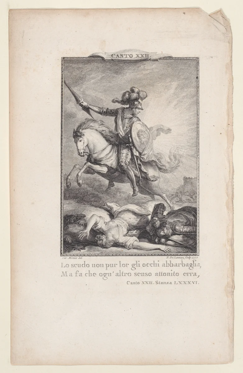 Canto 22, Stanza 86, from "Orlando Furioso" by Nicolas de Launay, print, 1772