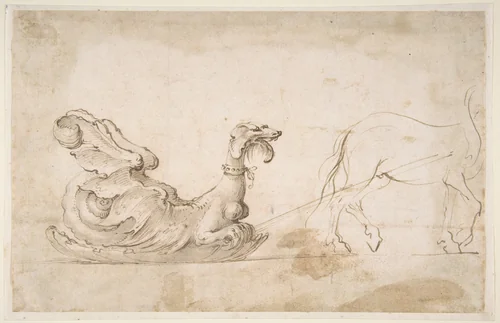 Design for A Sleigh in the Form of a Griffin, Drawn by a Horse by Stefano della Bella, drawing, 1610-1664