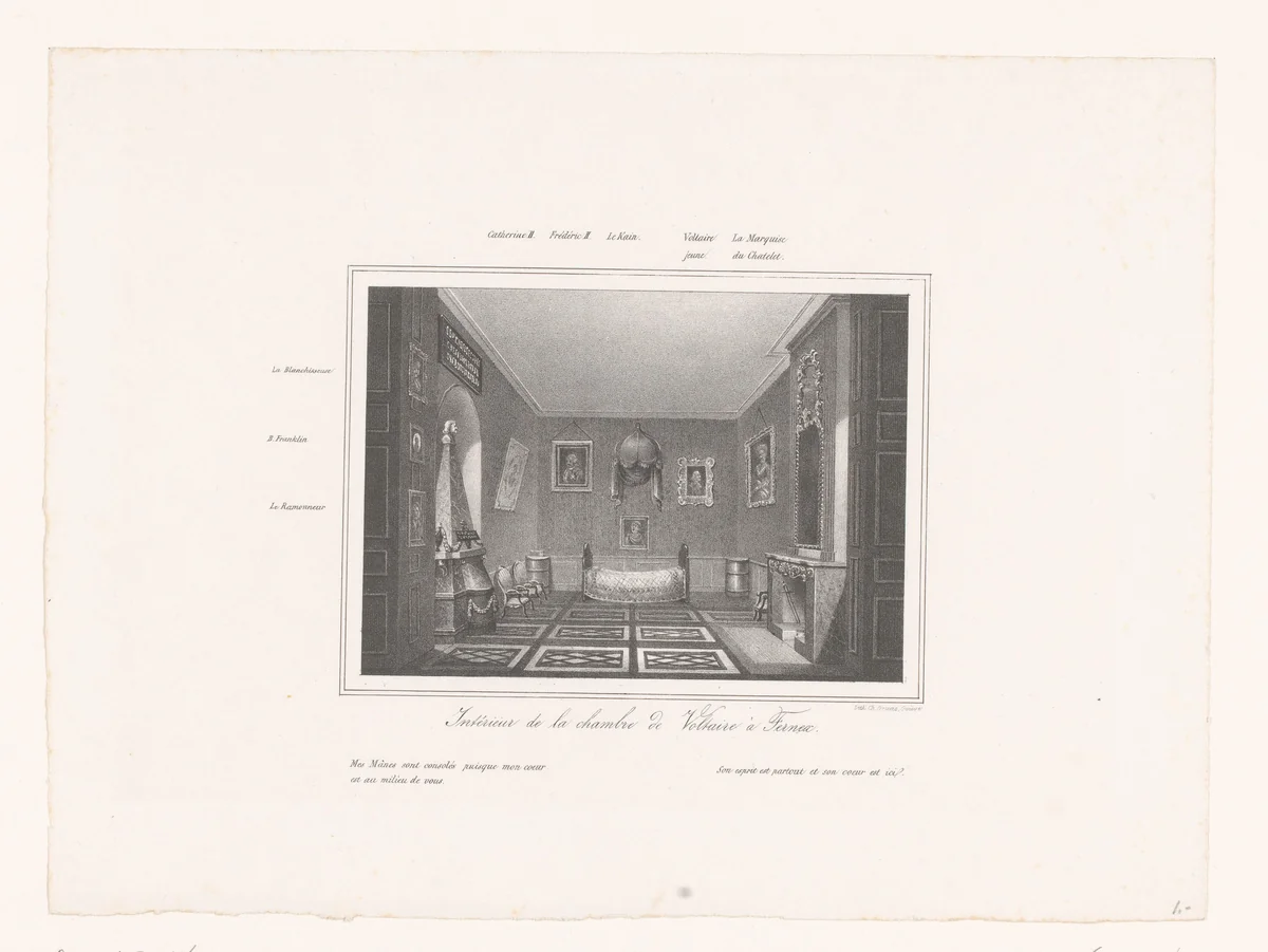 Interieur van Château de Ferney-Voltaire by anonymous, print, 1845