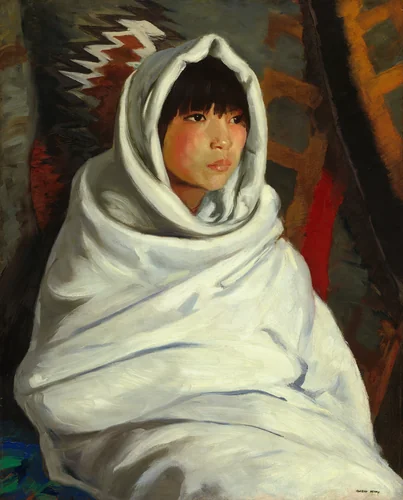Indian Girl in White Blanket by Robert Henri, painting, 1917