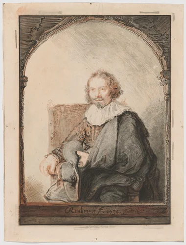 Portrait of a Man in an Armchair, from Collection d'imitations de Dessins d'après les Principaux Maîtres Hollandais et Flamands by Rembrandt van Rijn, print, 1826