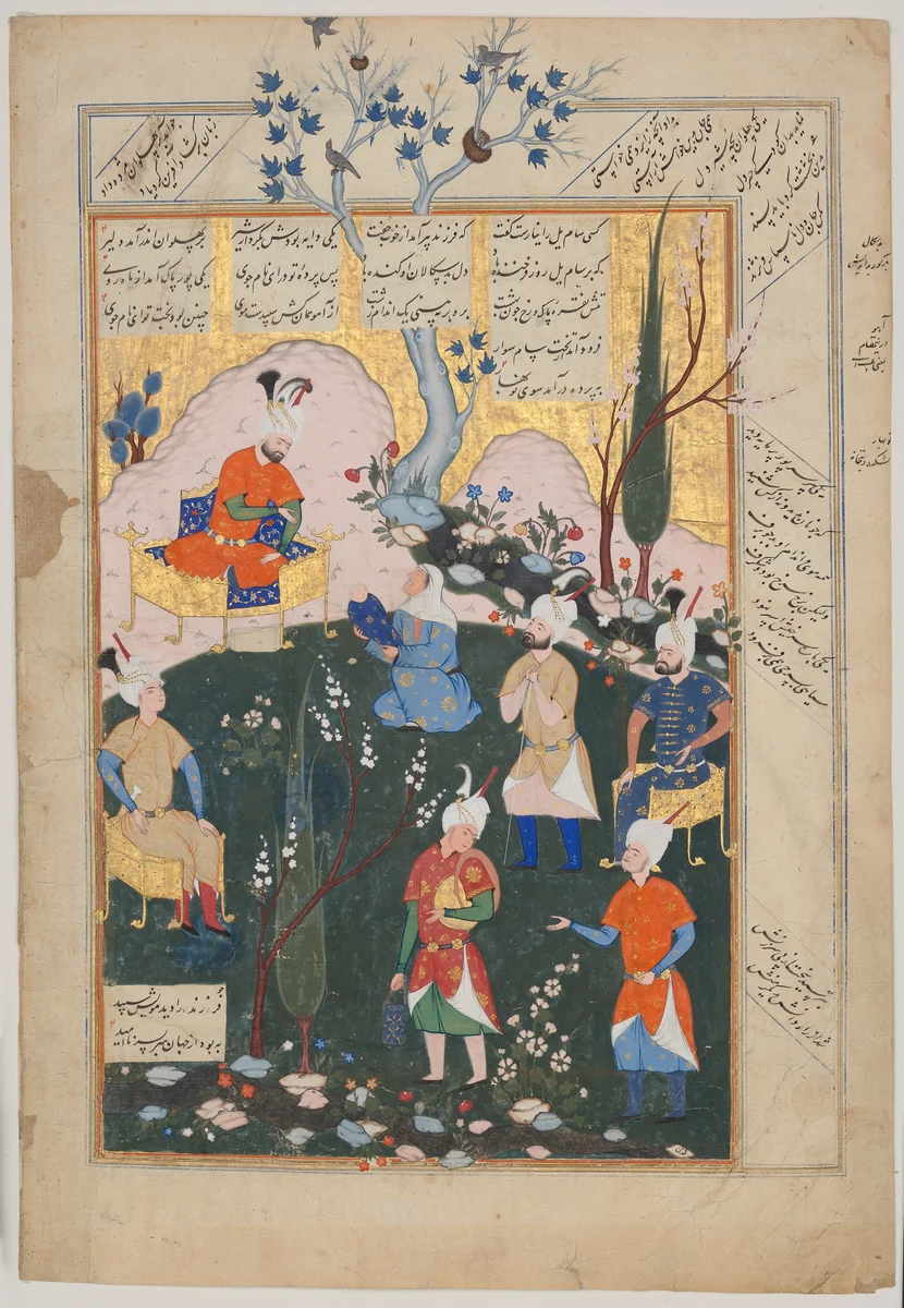"Birth of Zal", Folio from a Shahnama (Book of Kings) by Abu'l Qasim Firdausi, manuscript, 1551-1599