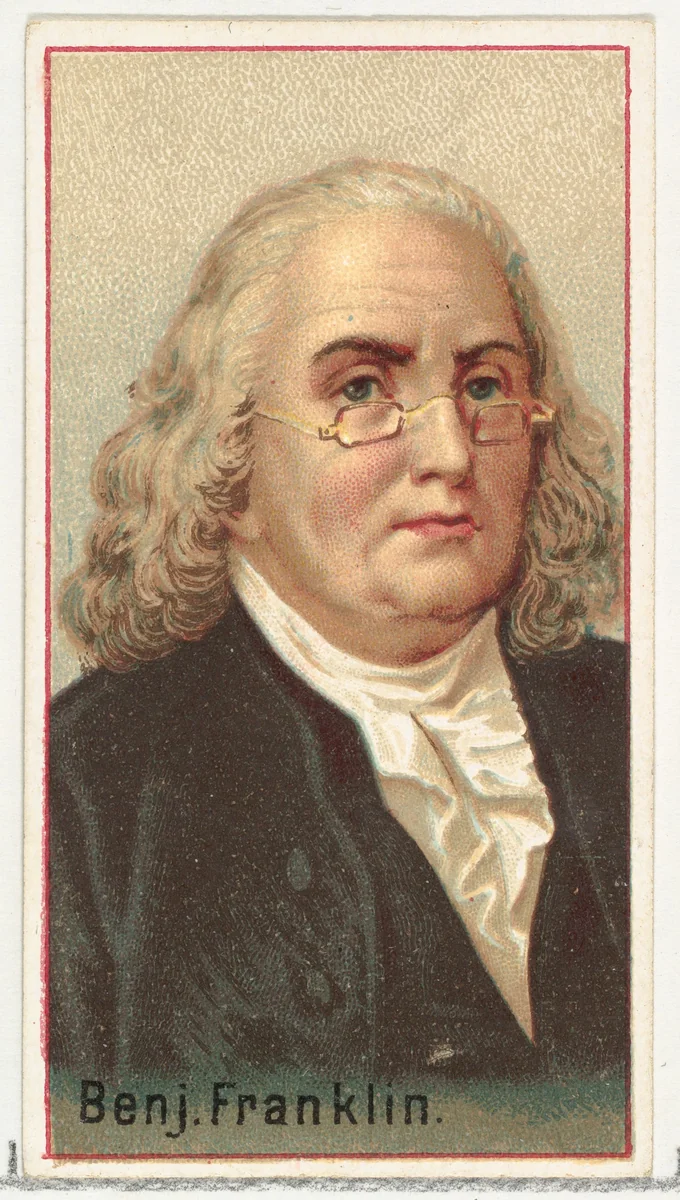 Benjamin Franklin, printer's sample for the World's Inventors souvenir album (A25) for Allen & Ginter Cigarettes by Allen & Ginter, print, 1888