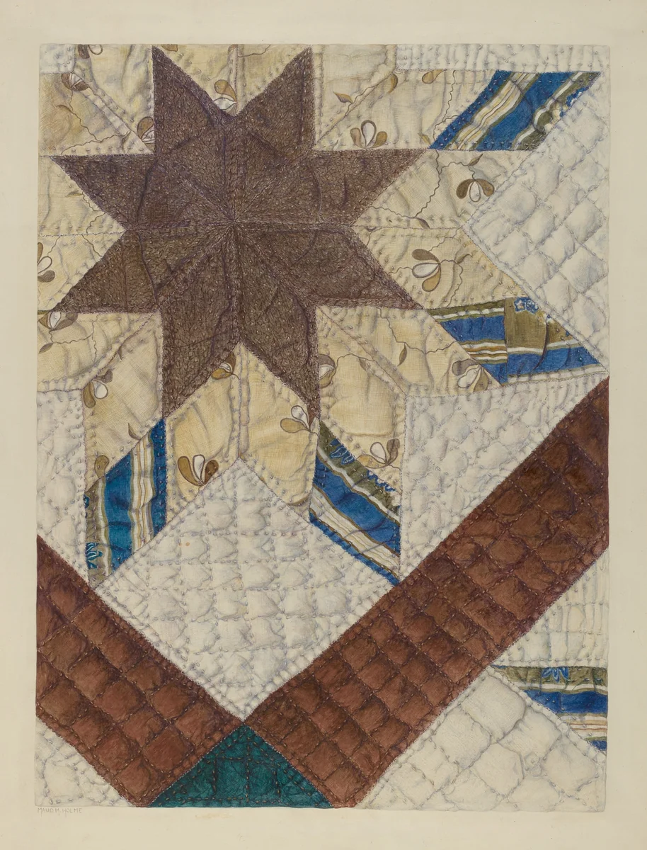 Double Star Patchwork Quilt by Maud M Holme, index of american design, 1939