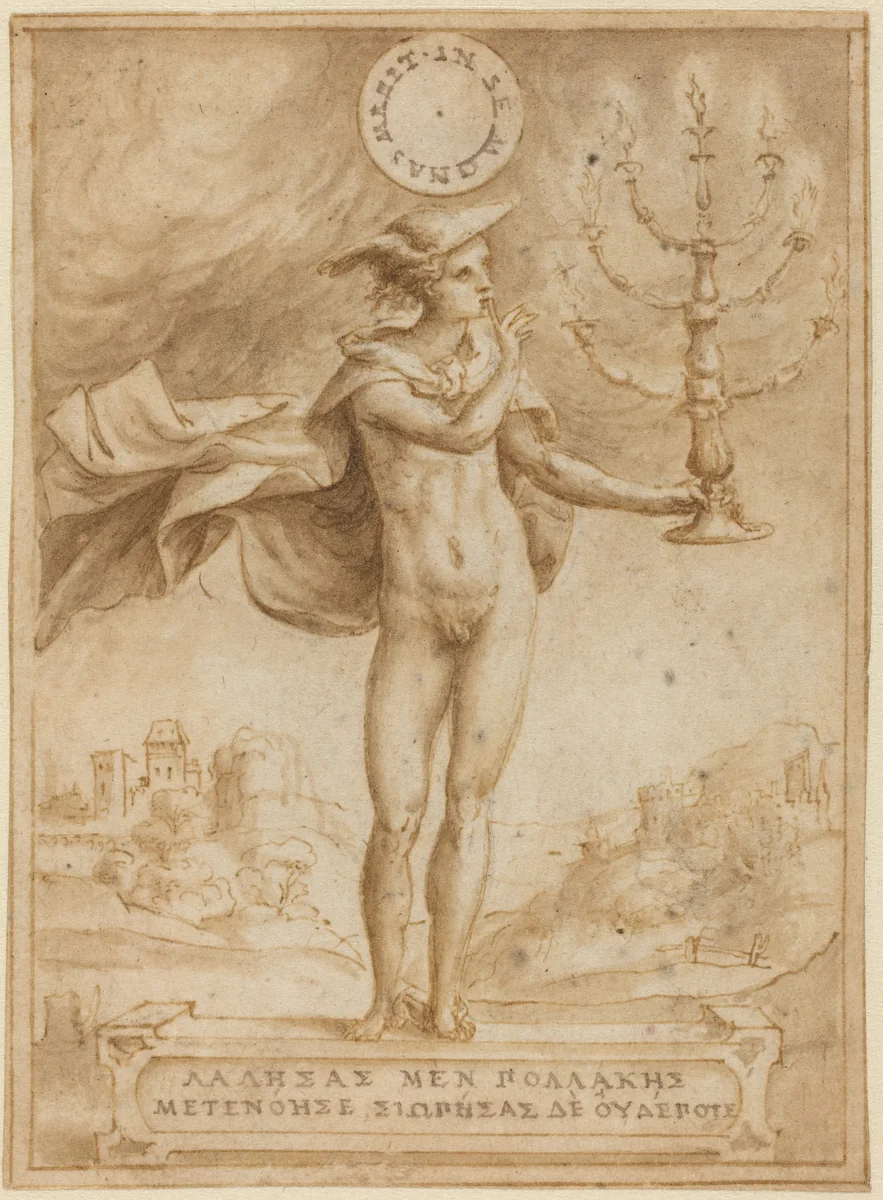 Study for Harpocrates (Silentio Deum Cole) by Giulio Bonasone, drawing, 1498-1580