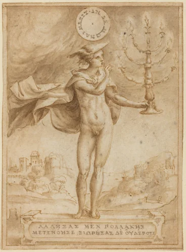 Study for Harpocrates (Silentio Deum Cole) by Giulio Bonasone, drawing, 1498-1580