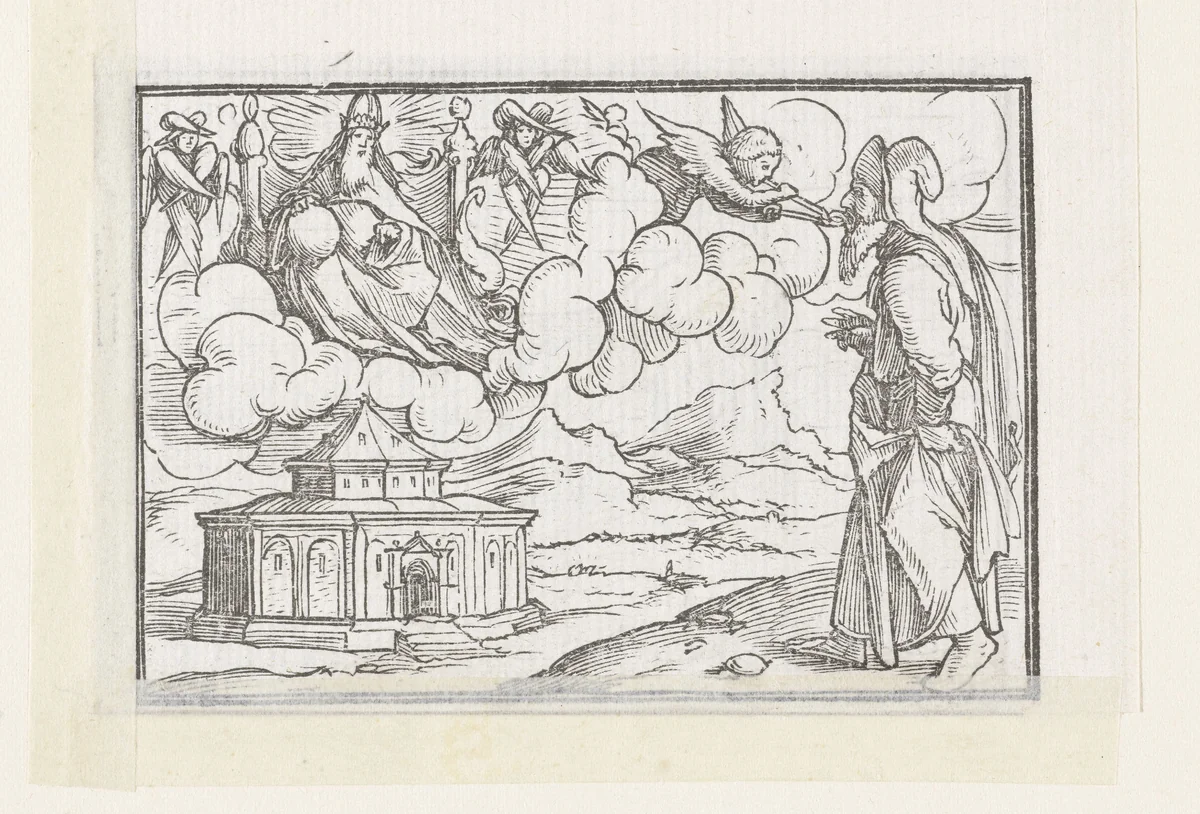 Lippen van Jesaja met gloeiende kool gereinigd by Hans Holbein, print, 1538