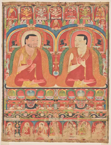 Portraits of Two Lineage Masters of the Kagyu Order: Phagmo Drupa (1110–1170) and Tashipel (1142–1210) by Unknown, painting, 1236-1310