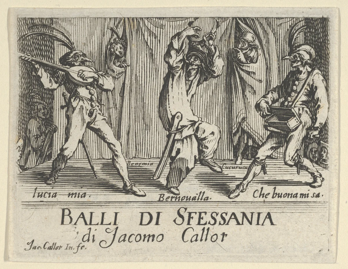 Frontispiece, from "Balli di Sfessania" by Jacques Callot, print, 1622