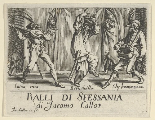 Frontispiece, from "Balli di Sfessania" by Jacques Callot, print, 1622