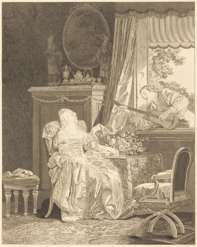 L'amour a l'espagnole by Noël Pruneau; Augustin de Saint-Aubin; Jean-Baptiste Le Prince, print, 1783