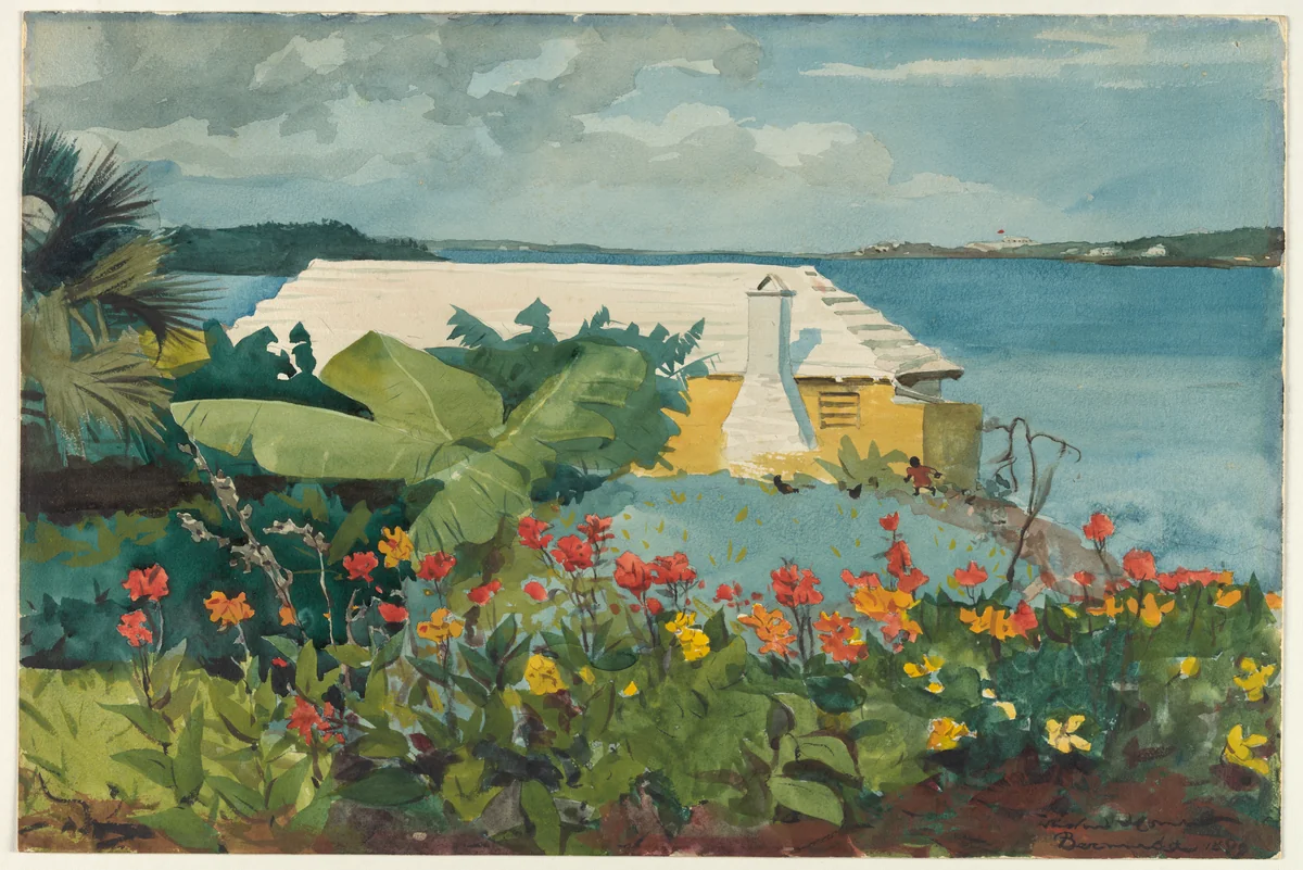 Flower Garden and Bungalow, Bermuda by Winslow Homer, artwork, 1899
