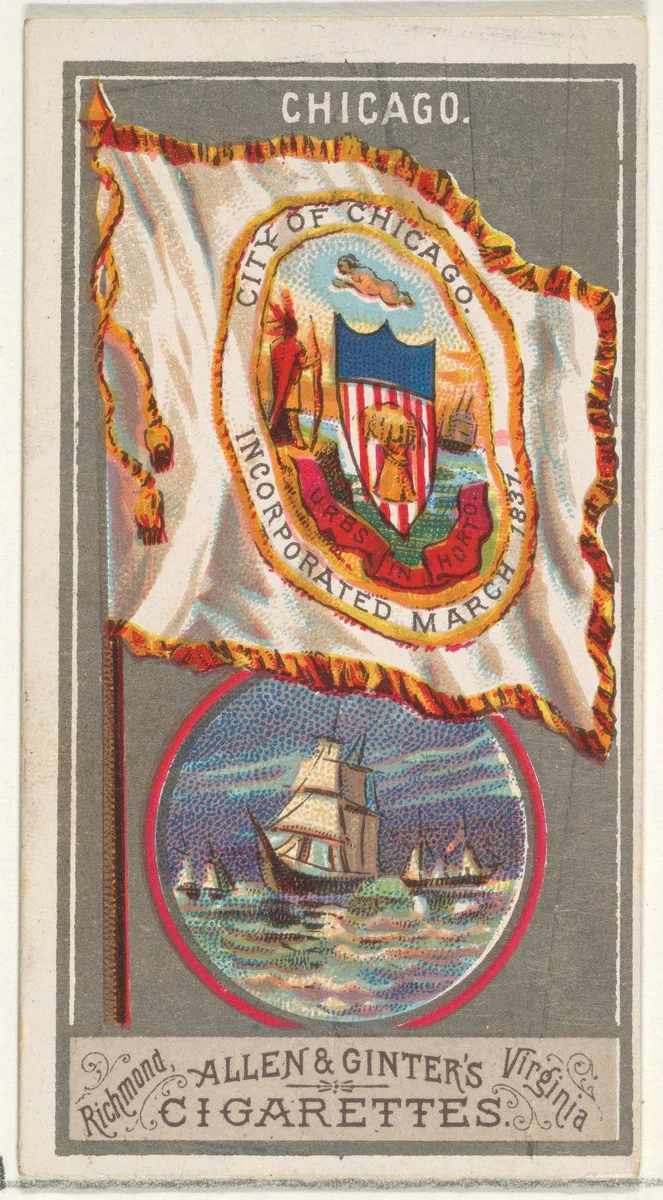 Chicago, from the City Flags series (N6) for Allen & Ginter Cigarettes Brands by Allen & Ginter, print, 1887