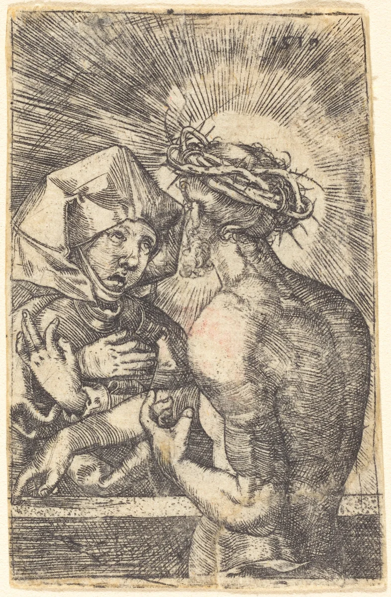 Christ Crowned with Thorns Speaking with His Mother by Sebald Beham, print, 1519