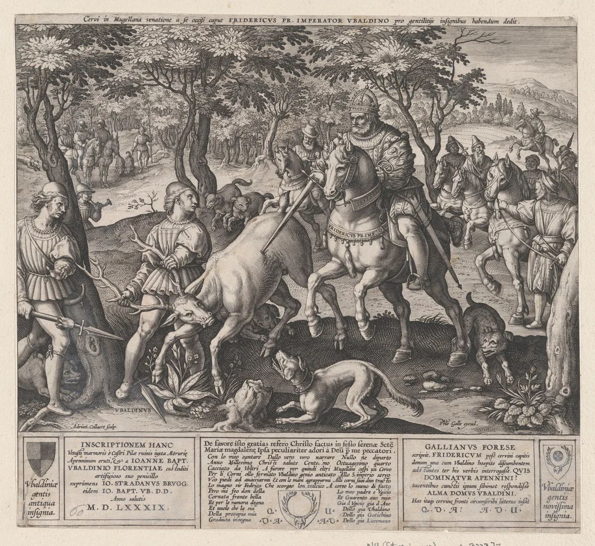 The Deer Hunt of Emperor Frederick I Barbarossa and Ubaldino Ubaldini by Jan van der Straet, print, 1589