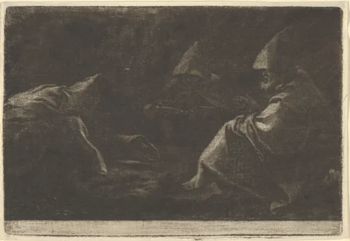 Three Capuchins Seated by Allart van Everdingen, print, 1621-1675