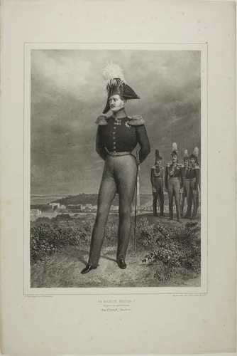 His Majesty Nicolas I, Emperor of all Russia, Camp Vosnessensk, October 6, 1837 by Denis Auguste Marie Raffet, print, 1842-1845