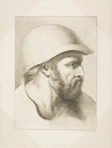 Bearded Male Head with Steel Helmet by Christian Frederick Köhlitz, print, 1770-1790