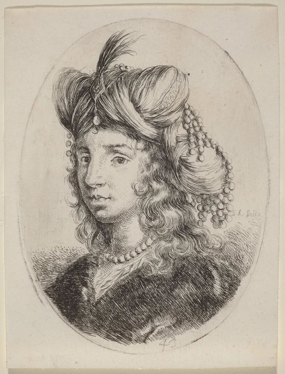 Sultaness Adorned with Pearls, Turned to the Left by Stefano della Bella, print, 1649-1650