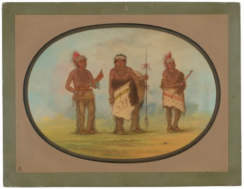 Three Iowa Indians by George Catlin, painting, 1861-1869