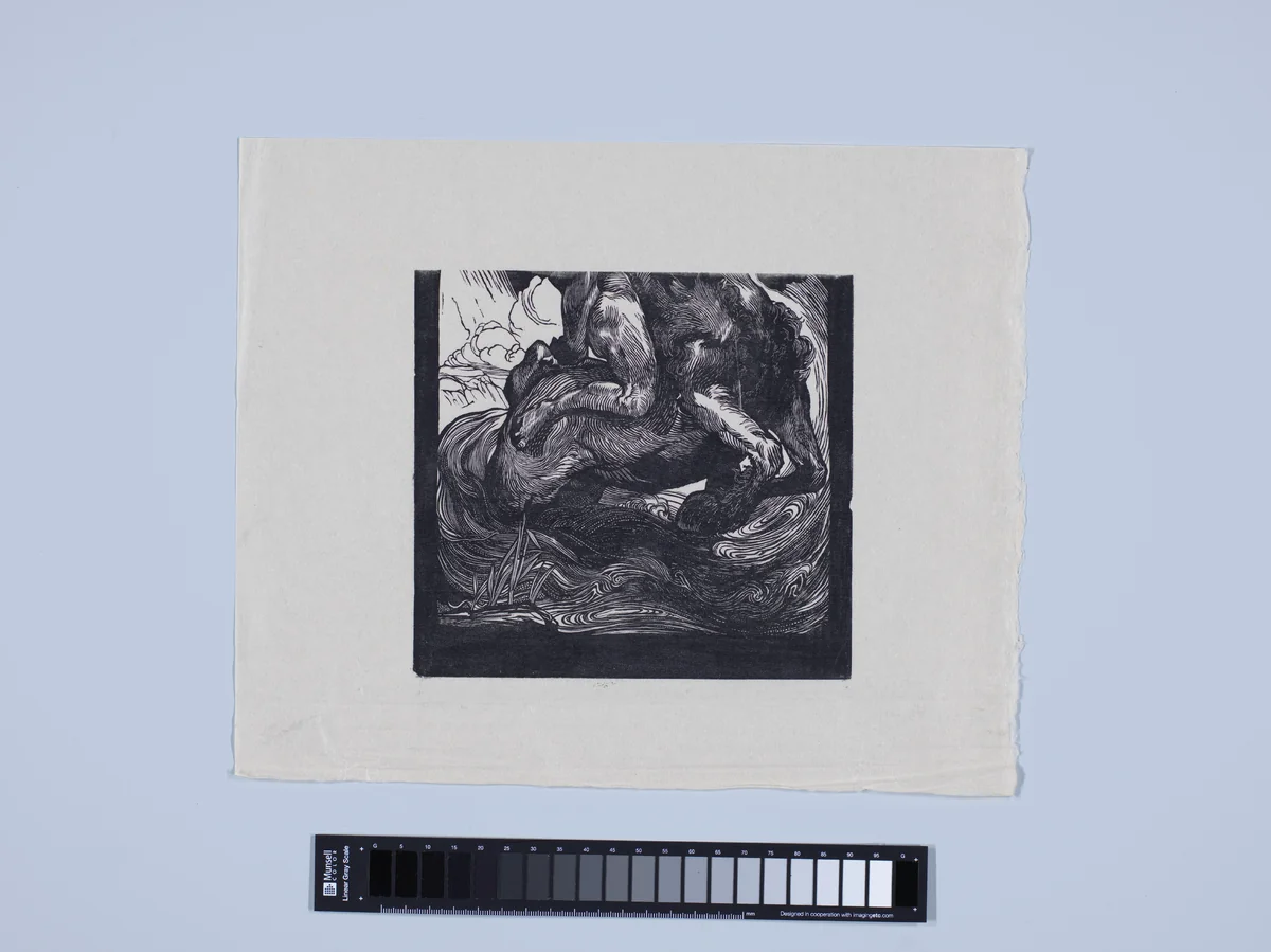 Onderste helft van een naakte ruiter te paard by Johannes Josephus Aarts, print, 1881-1934