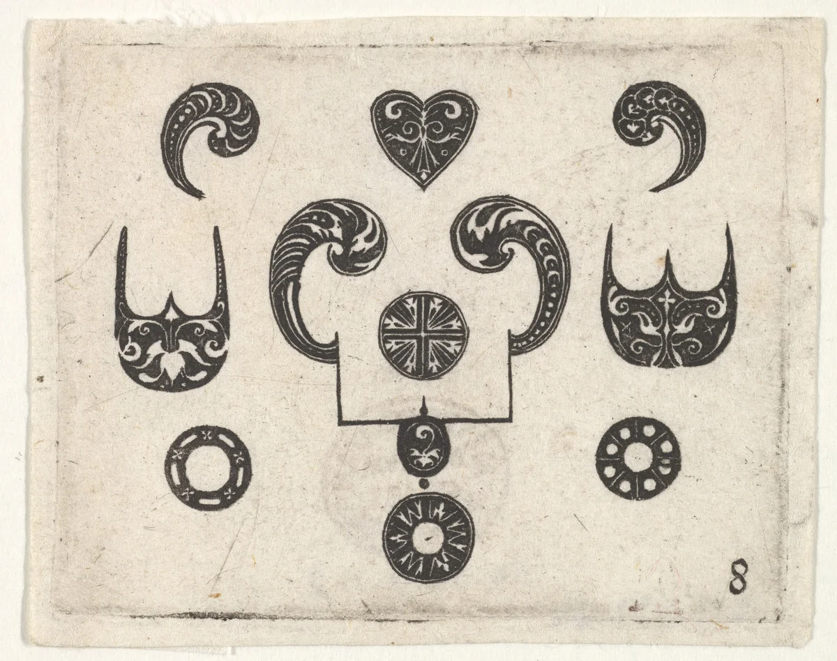 Blackwork Print with Various Motifs by Claes Jansz Visscher, print, 1600-1620