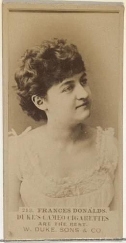Card Number 213, Frances Donalds, from the Actors and Actresses series (N145-5) issued by Duke Sons & Co. to promote Cameo Cigarettes by W. Duke, Sons & Co., photograph, 1880-1889