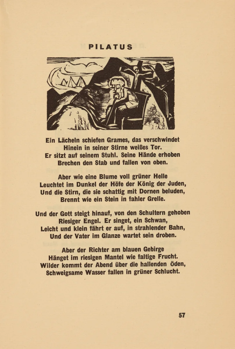 Pilatus (Pilate) (headpiece, page 57) from Georg Heym: Umbra Vitae (Georg Heym: The Shadow of Life) by Ernst Ludwig Kirchner, volume, 1924