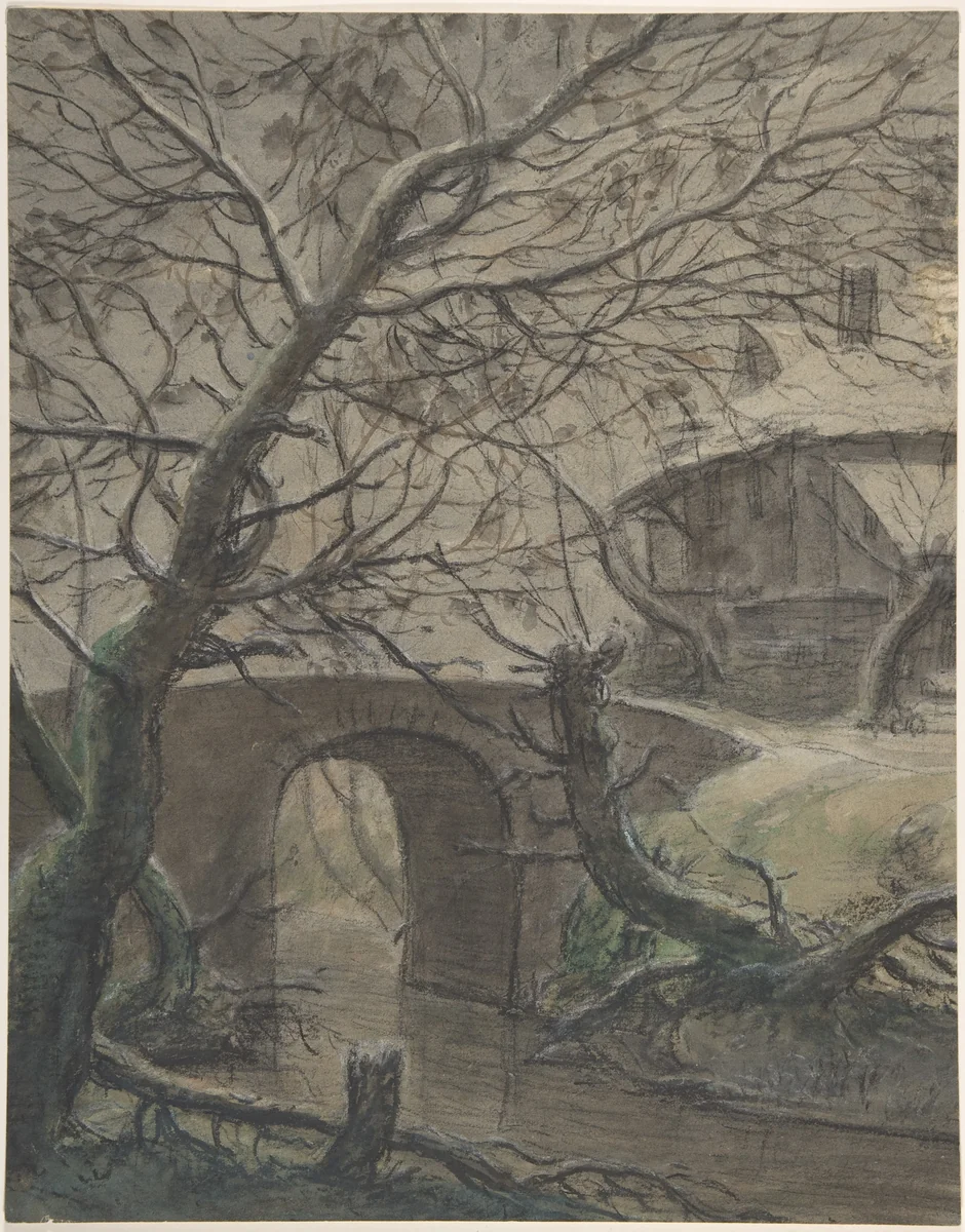 A House near a Bridge by Anthonie Waterloo, drawing, 1620-1690