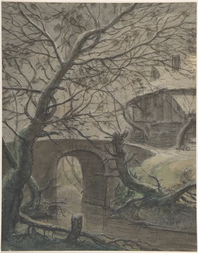 A House near a Bridge by Anthonie Waterloo, drawing, 1620-1690
