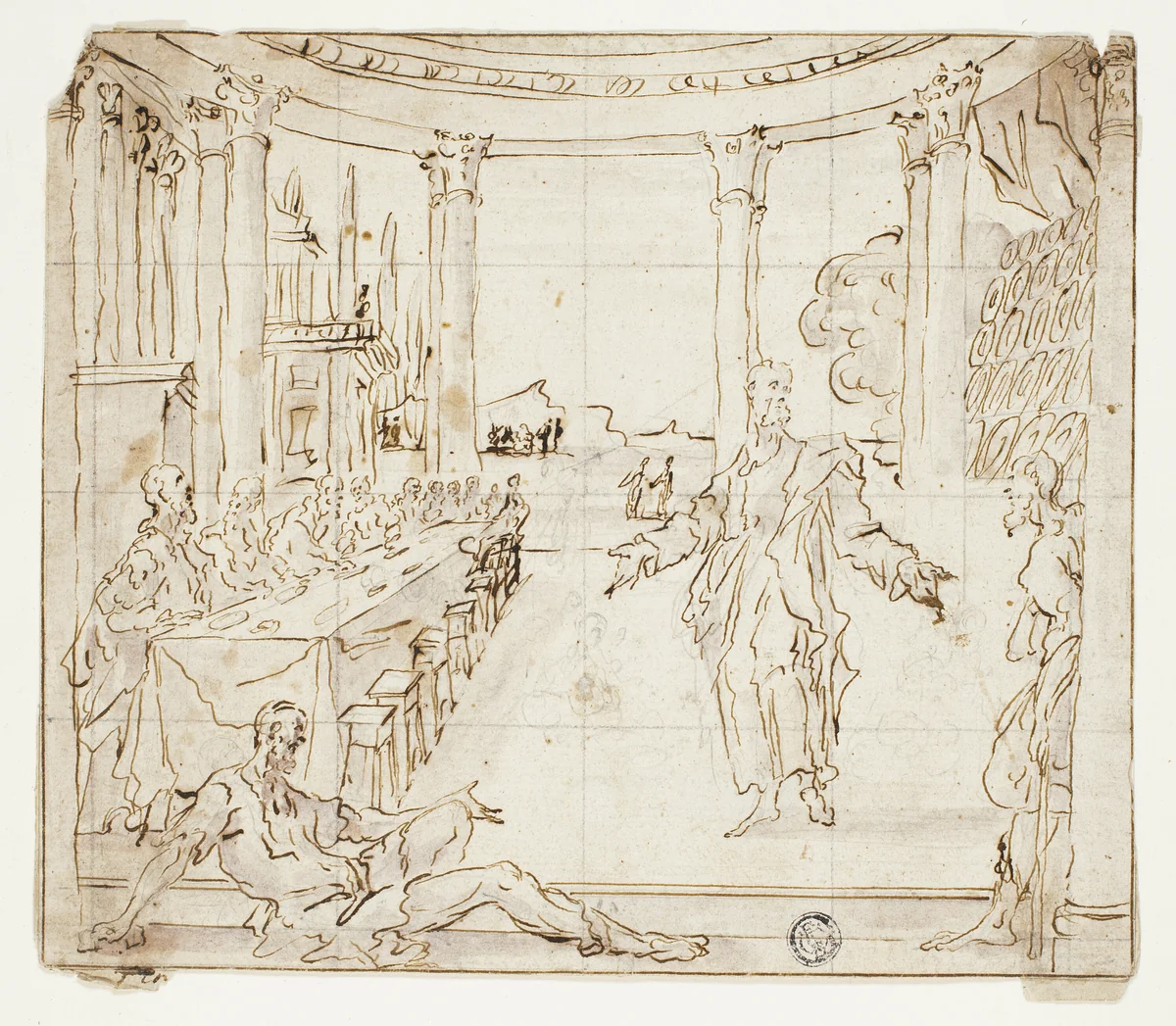 Feast in the House of Simon by Giovanni Battista Lanzeni, drawing, 1674-1737