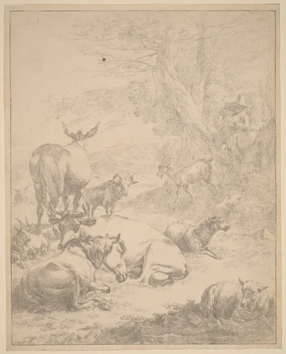 Resting Herd by Nicolaes Pietersz Berchem, print, 1620-1683