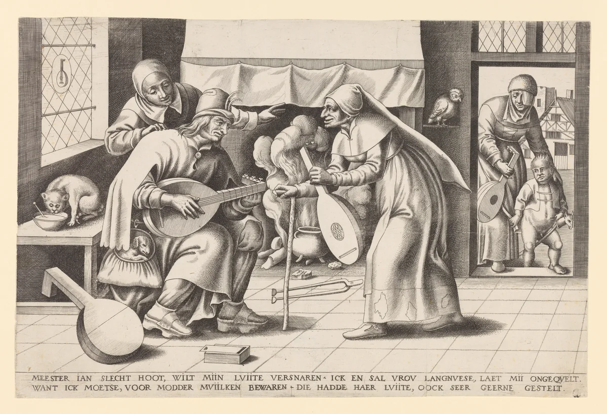 Master John Blockhead or The Lute Maker by Frans Huys, print, 1525-1575
