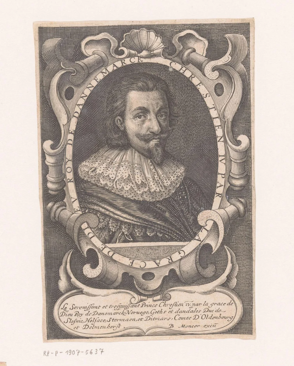 Portret van Christiaan IV van Denemarken by anonymous, print, 1610-1668
